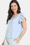 Zivame Summer Thyme Knit Cotton Top - Starlight Blue — thumbnail 3